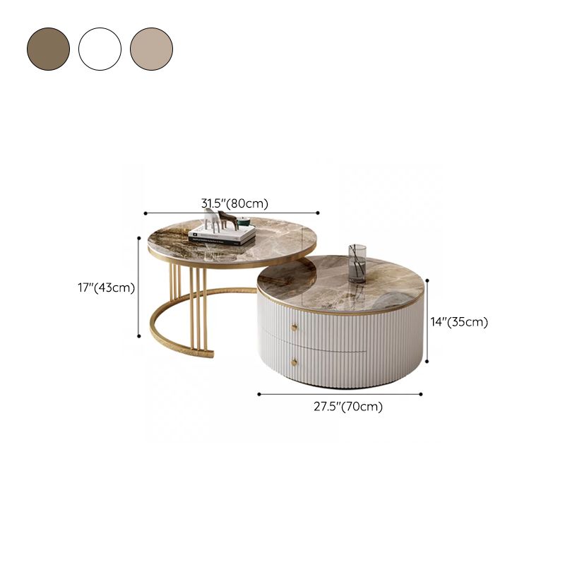 Round Frame Coffee Table Slate Nesting Coffee Table Set with Storage