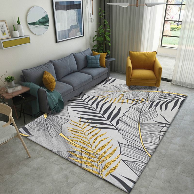 Trendy Plants Pattern Area Rug Contemporary Polyester Rug Friendly Washable Carpet for Living Room