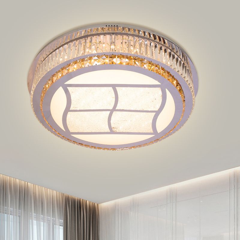 Stainless-Steel Square/Round Light Fixture Contemporary Beveled Crystal Blocks Porch LED Flush Mount, 19.5"/31.5" Width