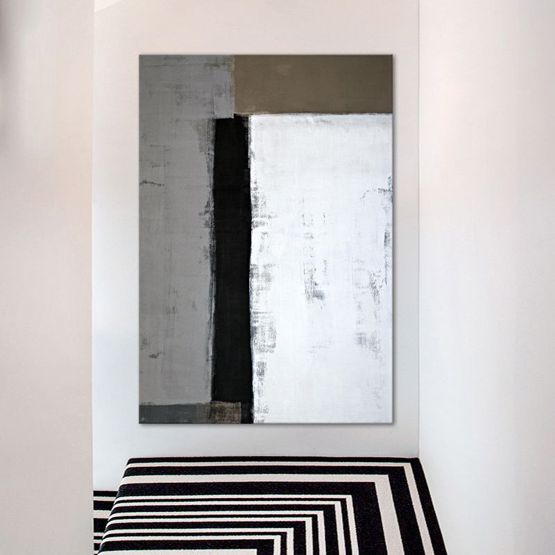 Minimalist Wall Art White and Grey Color Block Painting Canvas Print for House Hallway