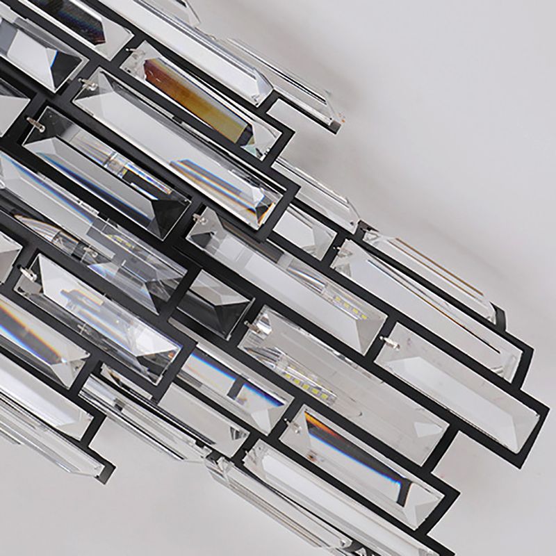 Clear Crystal Block Wall Lamp Contemporary Stylish LED Black Finish Wall Light Fixture for Corridor