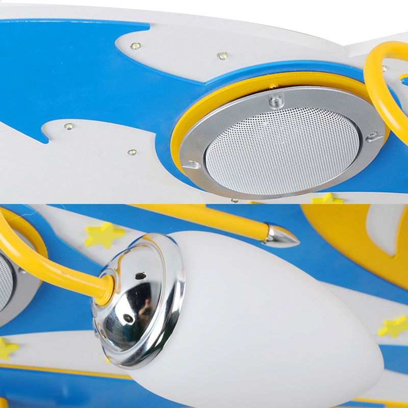 Eigentijdse blauwe plafondlamp gevechtsvliegtuig 6-lichts houten plafondlamp voor verpleegkamer