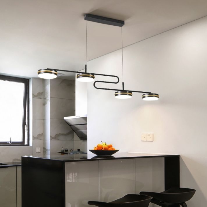 4 lichte lineaire hanglampverlichting Moderne keukeneilandverlichting metalen eiland hanglampen in zwart