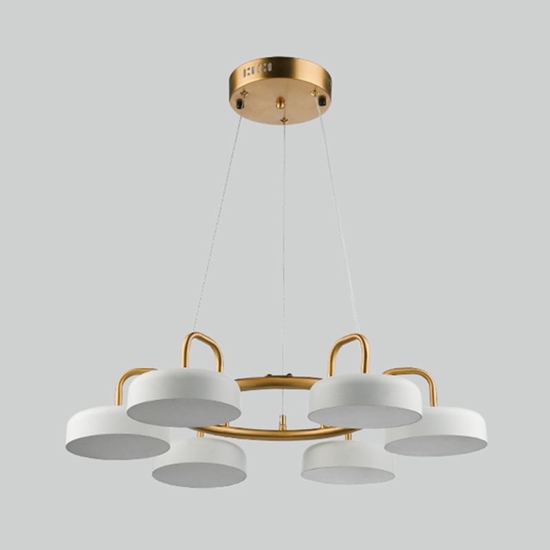 Metallic Drum Anhänger Leuchte modernistische 6-Kopf-LED-Ring-Kronleuchterlampe in Weiß und Gold