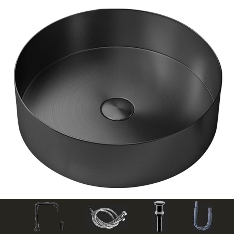 Modern Vessel Bathroom Sink Metal Round with Pop-Up Drain Wash Stand