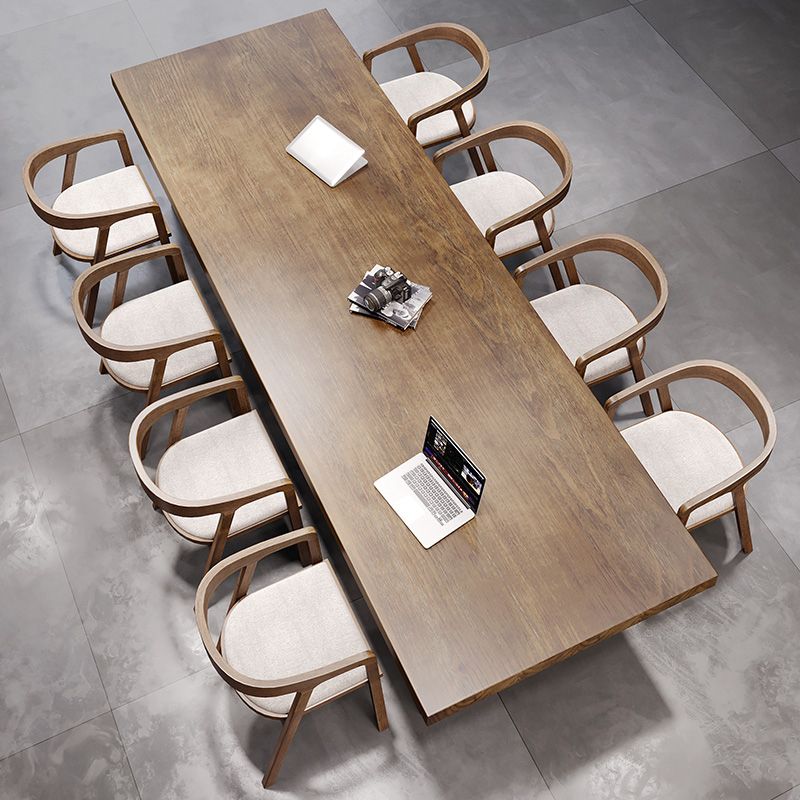 Pine Wood Top Rectangular Office Desk Industrial Desk with Black Metal Base