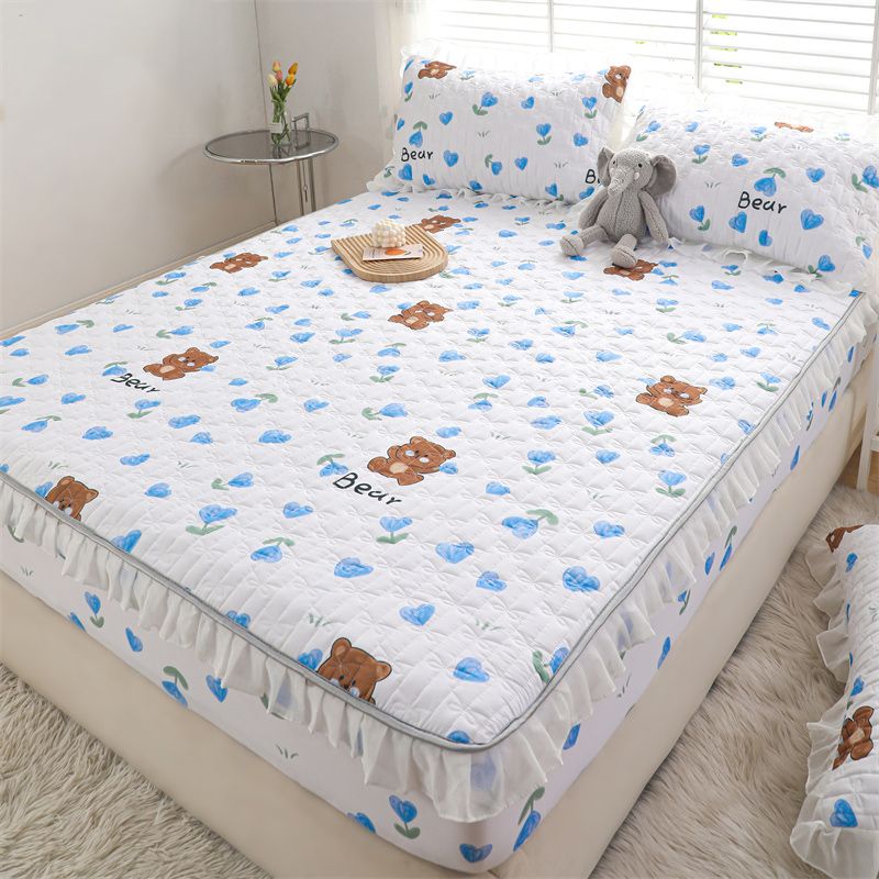 Fitted Sheet Cotton Floral Printed Wrinkle Resistant Breathable Ultra Soft Bed Sheet Set