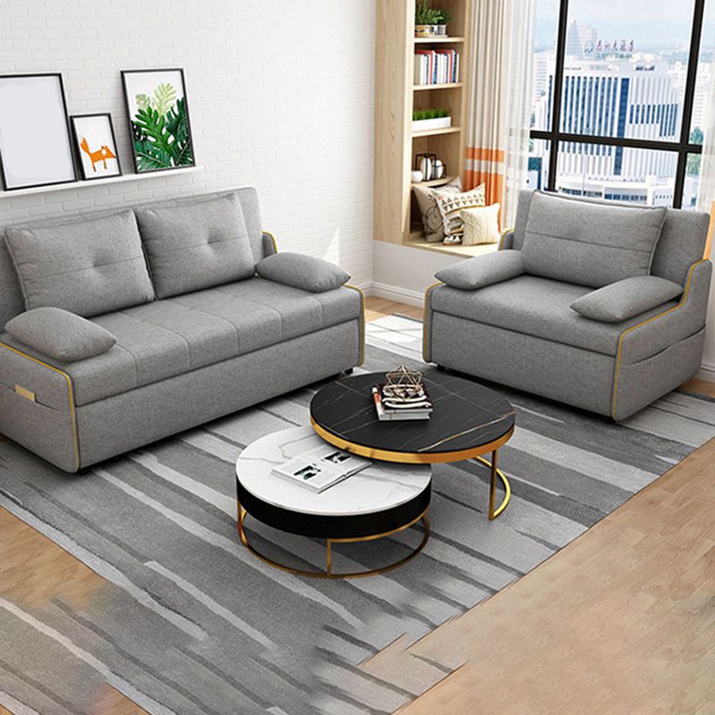 Storage Futon in Gray Modern Fabric Futon And Mattress with Pillows