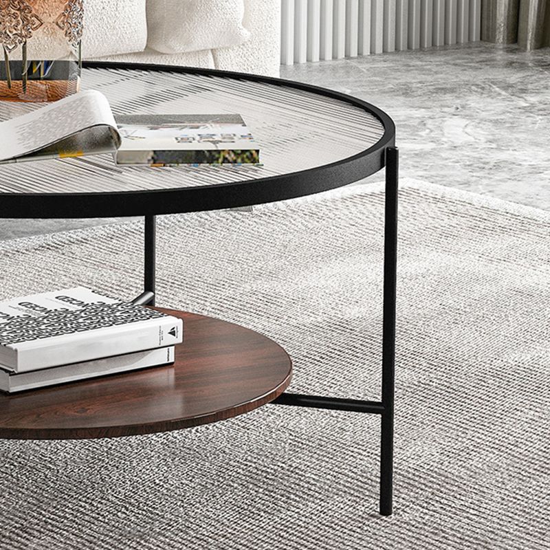 Contemporary 3 Legs Glass with Storage Shelf Round Single Coffee Table
