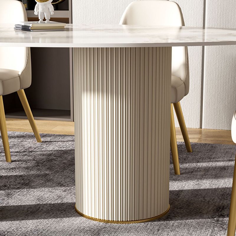 Luxury Oval Dining Table Sintered Stone Top White Metal Base Table
