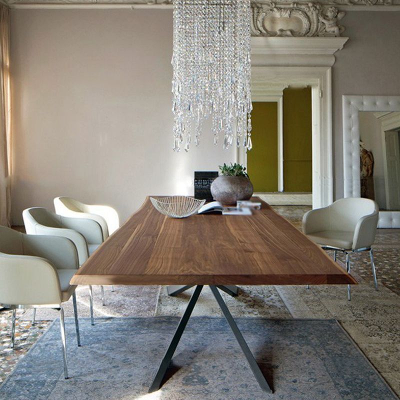 Solid Wood Brown Dining Table Industrial Black Frame Dining Room Table