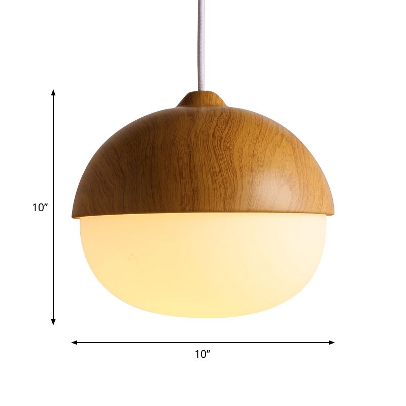 1 Light Nut Shaped Hanging Light Japanese Style Glass & Wood Pendant Light in White for Shop