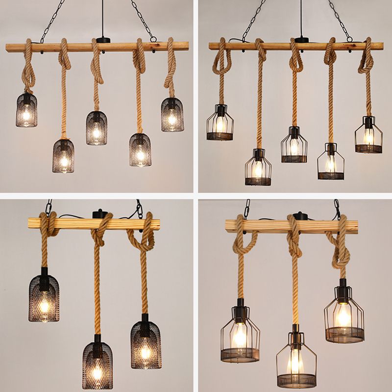 Industrial Island Light Fixtures Rope Multiple-Light Island Pendant Lights