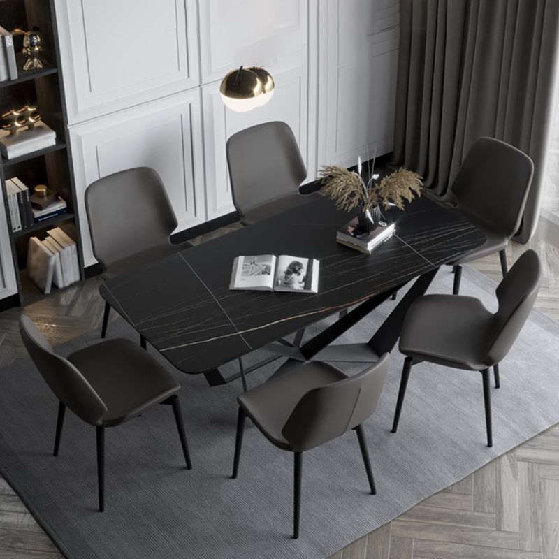 Rectangle Dining Table Set 1/2/7 Pcs Sintered Stone Table with Wingback Chairs