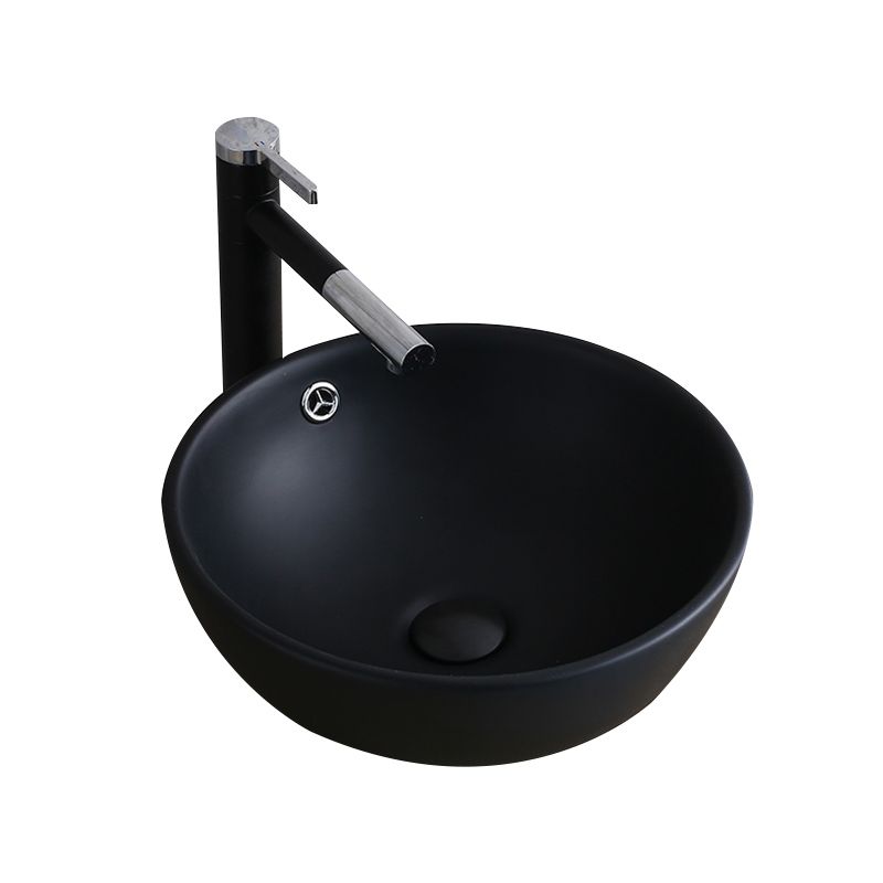 Modern Bathroom Sink with Pop-Up Drain Porcelain Round Vessel Lavatory Sink