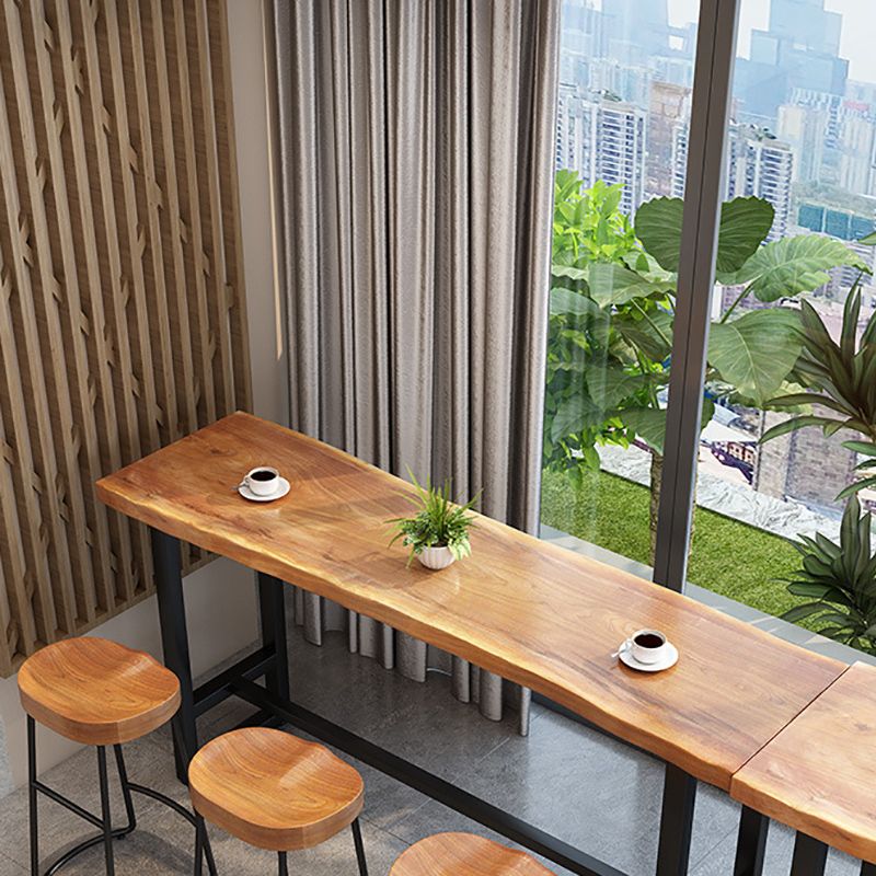 Wood Top Table Industrial Style Bistro Pub Table for Patio Use