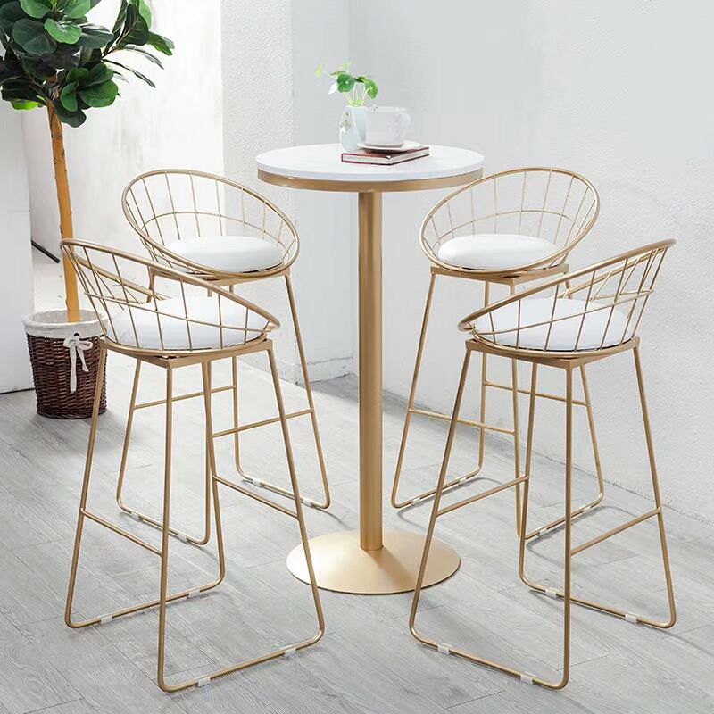 Glam Armless Dining Stool Low Back Bar Stool with Gold Metal Base
