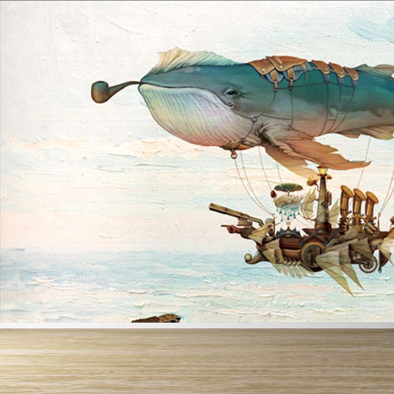 Whale and Sea Mural Decal Pastel Color Children's Art Wall Covering for Kids Room