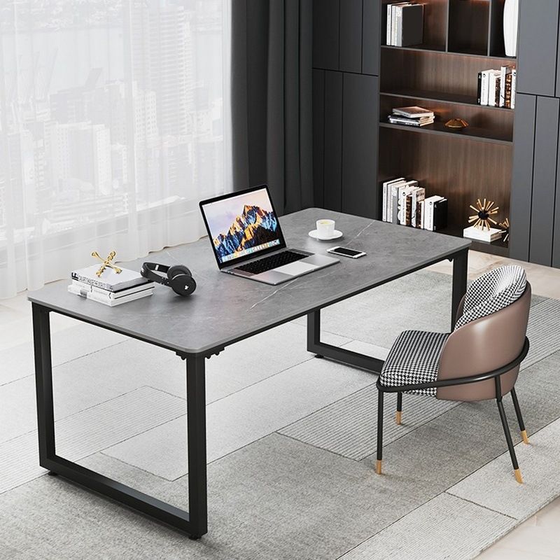 Modern Style Slate Table with Rectangular Black Metal Sleigh Base Coffee Table
