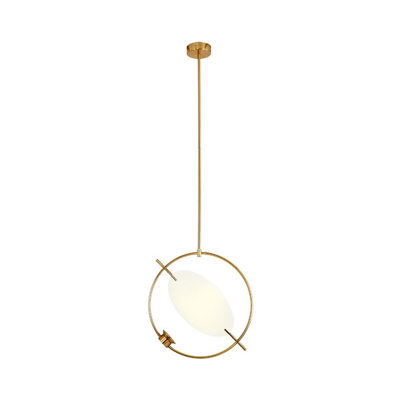 1 Head Circle Hanging Lighting Minimalist Metal Pendant Light Fixture in Gold for Bedroom