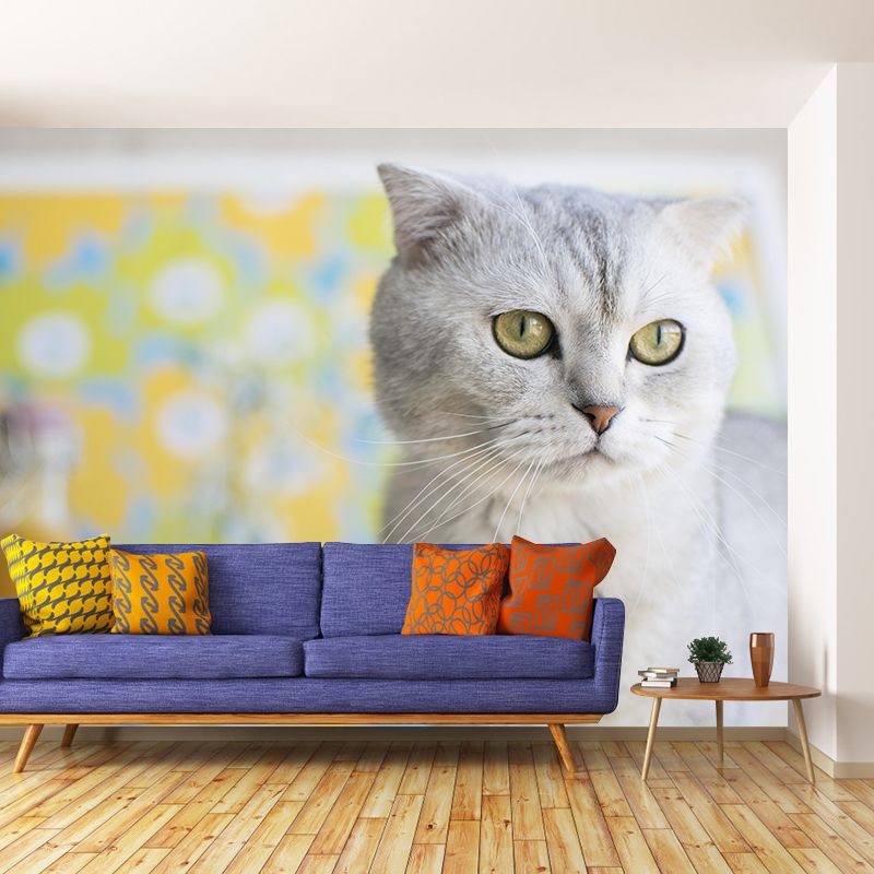 Contemporary Folds Cat Mural Environment Friendly Wall Art for Living Room