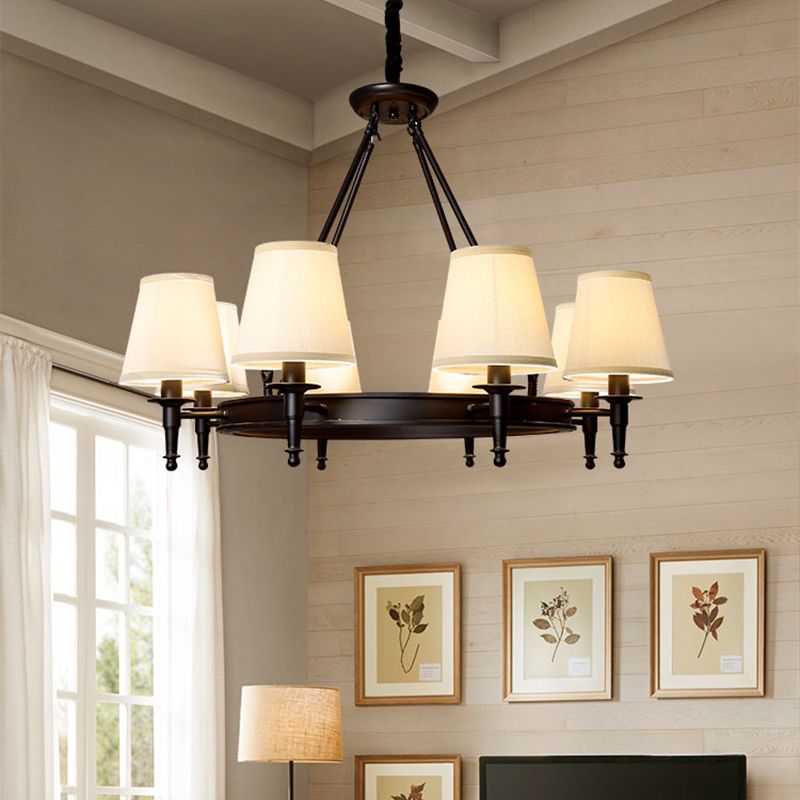 Bucket Shade Fabric Suspension Light Simplicity Living Room Chandelier Lighting Fixture