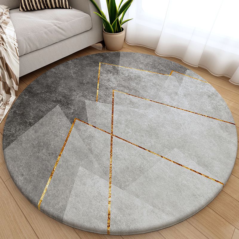 Chic Grey Area Rug Modern Polyester Area Carpet Geometric Pattern Anti-Slip Rug for Living Room