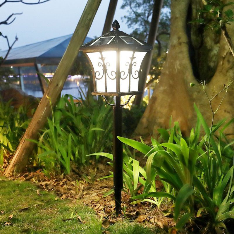 Pagoda Outdoor Solar Stake Lamp Retro White Glass LED Landscape Lighting for Decoration