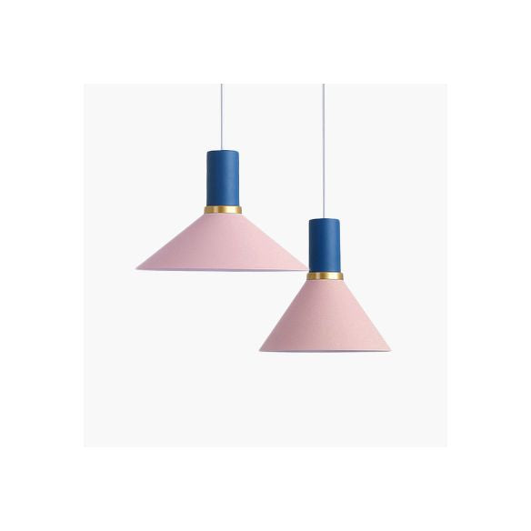 Bowl/Cone/Funnel Metal Hanging Ceiling Light Minimalist 1 Light Blue/Pink/Yellow Pendant Lamp
