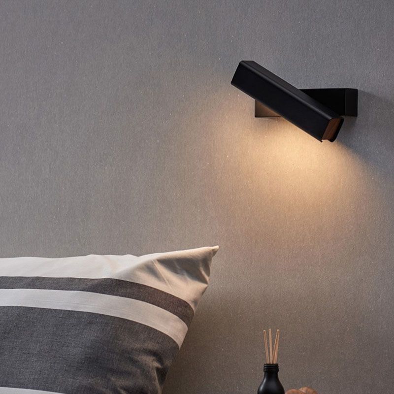 Nordic Metal Wall Light Strip Rotatable Wall Sconce with Wood for Bedroom