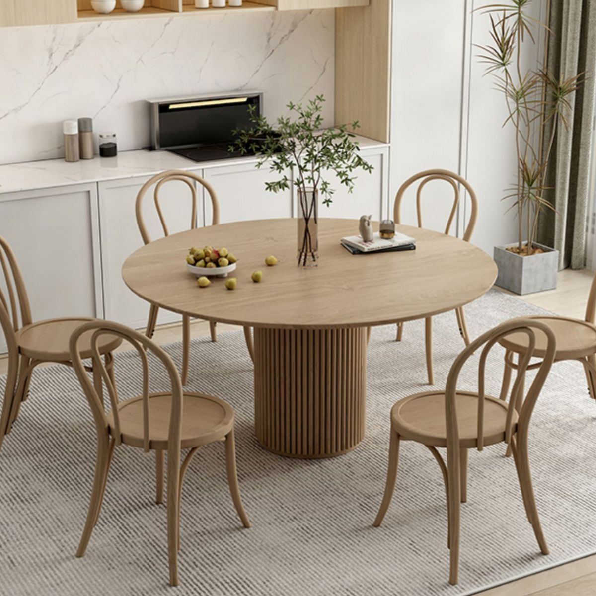 Ronde voetstuk Casual eettafel houten kleur vaste tafel met dennenhout massief hout