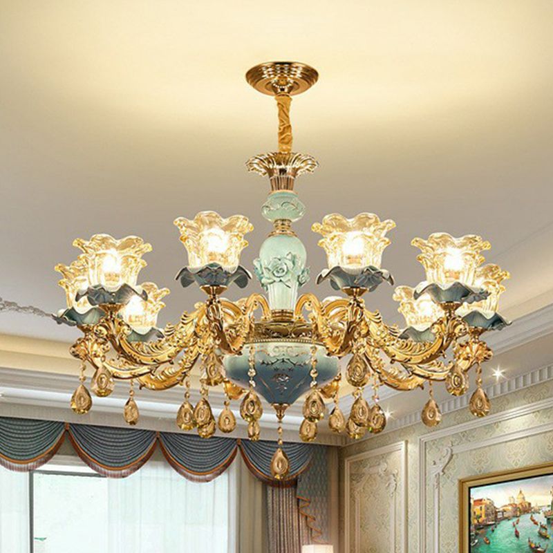 Blau geschichtete Blume auf Kronleuchter traditioneller klarer Kristallglas Schlafzimmer Suspension Licht