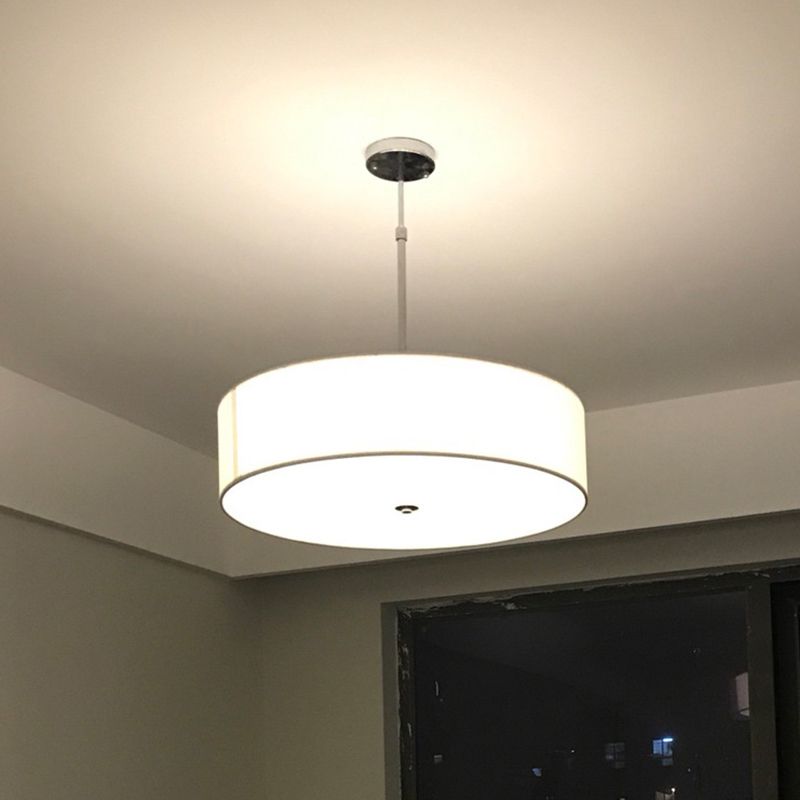 Drum Ceiling Pendant Lamp Minimalist Style Fabric Bedroom Hanging Light Fixture in White