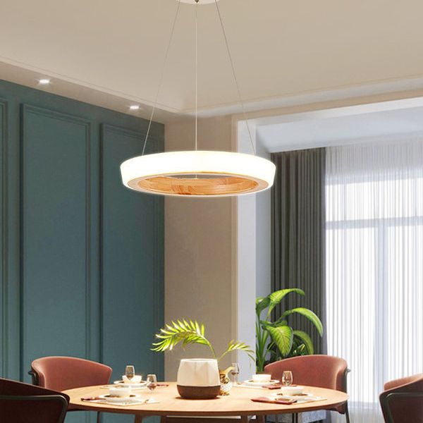 Circular LED Chandelier Light Fixture Simplicity Wooden Diner Ceiling Suspension Lamp