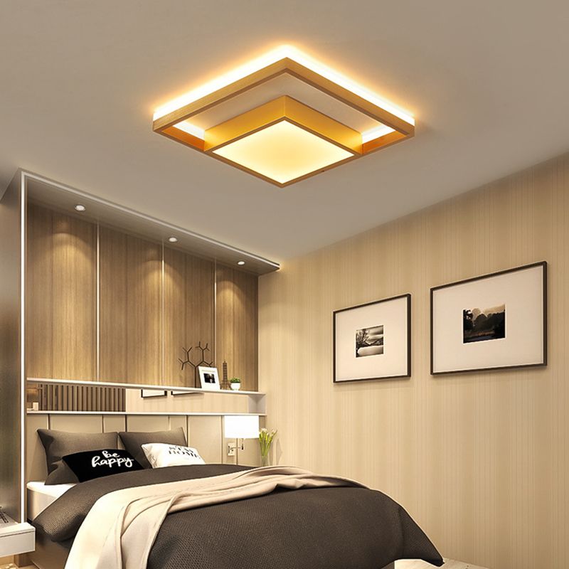 16"/23.5" Wide Gold Square Ceiling Light Modern Metal LED Flush Mount in Warm/White Light