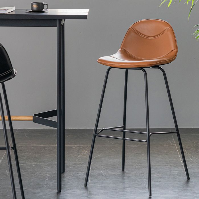 Minimalist Style Leather Counter Stool Low Back Stools with Metal Legs