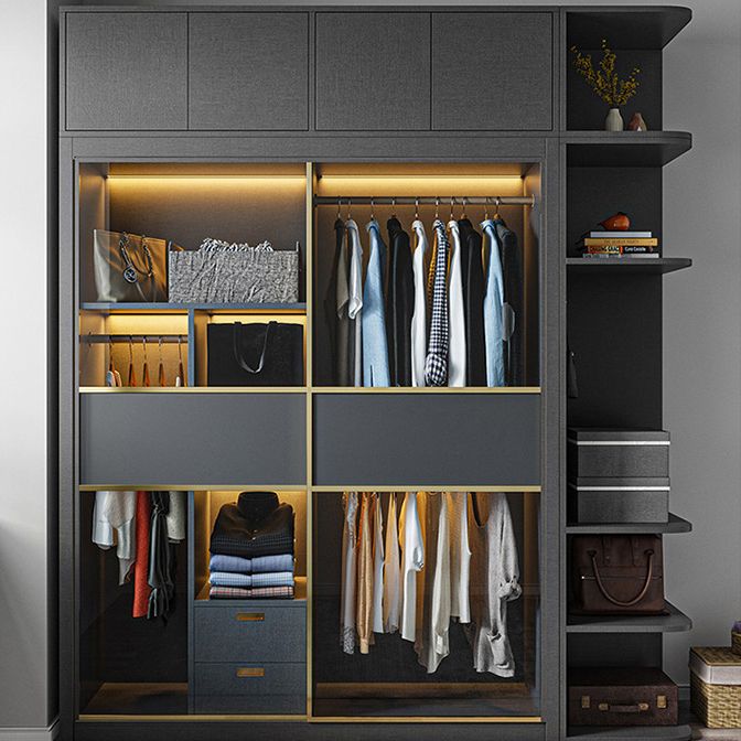 Modern Grey Storage Cabinet Mirrored Finish Cabinet with Glass Doors