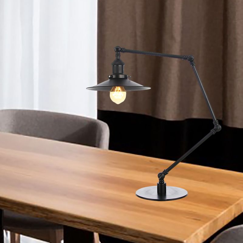 Metal Flared Shade Table Lamp Farmhouse Style 1 Light Adjustable Black/Brass Finish Table Lighting for Bedroom