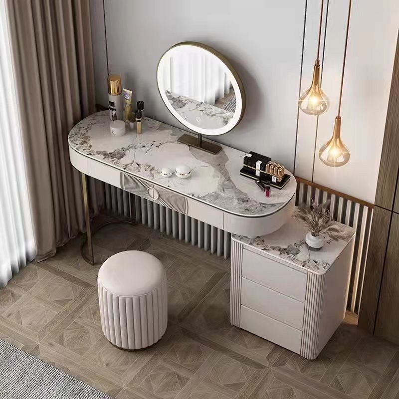 Modern White Vanity Desk with 5 Storage Drawers 15.74" Wide Wood Vanity Set