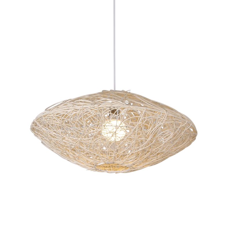 1 tête de thé à thé suspendu luminaire asiatique d'éclairage pendentif noir / blanc avec une teinte de rotin lanterne