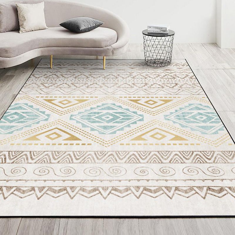 Beige Morocco Rug Polyester Graphic Rug Washable Rug for Drawing Room