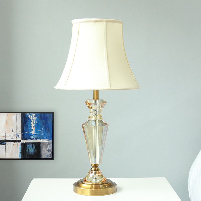Paneled Bell Crystal Night Light Rustic 1 Light Living Room Nightstand Lamp in White
