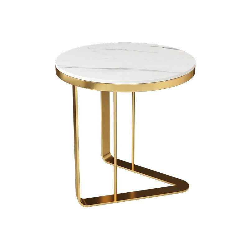 Contemporary Metallic C End Table Round Slate Top Side End Table