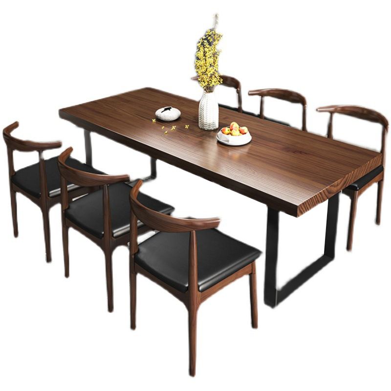 Modern Solid Wood Table Rectangular Pine Wood Dining Table with Black Sled Base