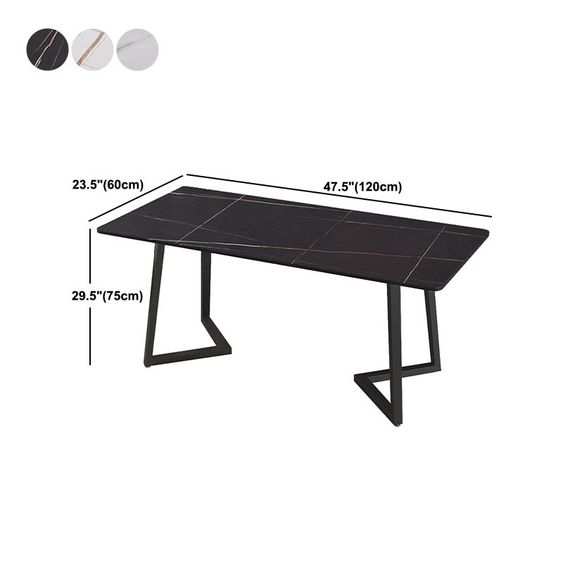 Modern Rectangle Stone Table for Restaurant Balck Metal Pedestal Dining Table