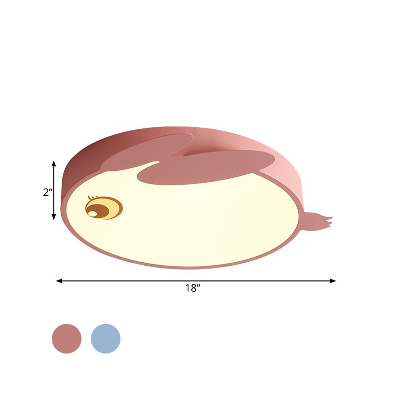 Cartoon Rabbit Acrylic Flush Light LED Close to Ceiling Lighting Fixture in Blue/Pink for Child Room