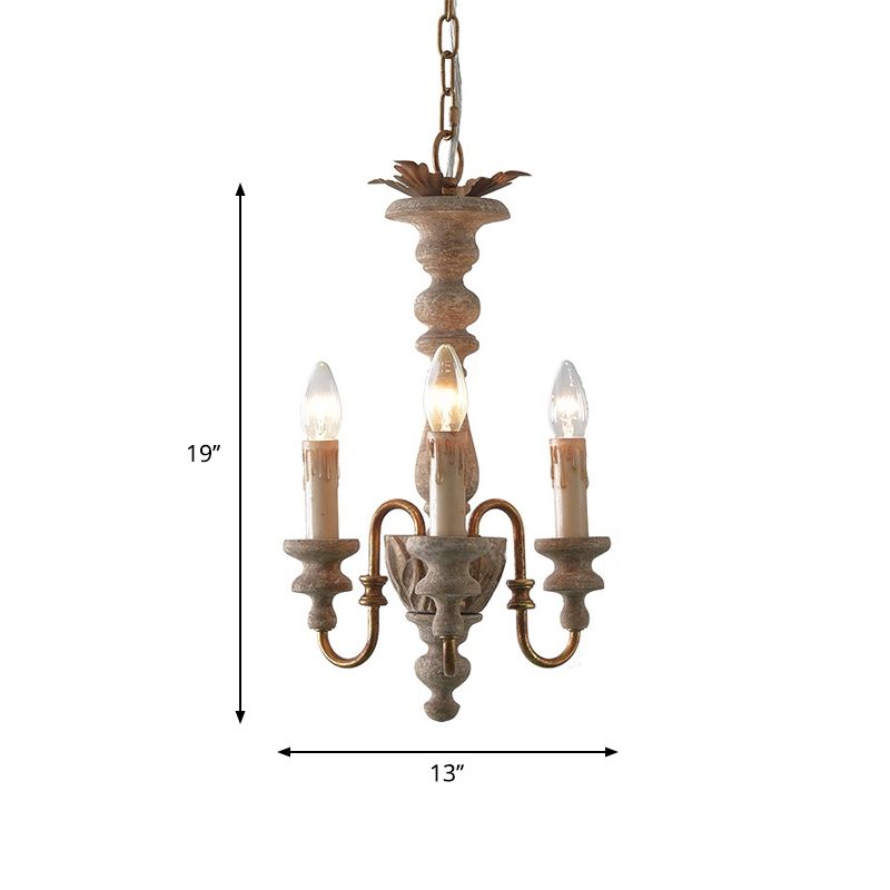 Distressed White Curved Arm Pendant Chandelier Rural Wood 3 Bulbs Dining Room Hanging Ceiling Light