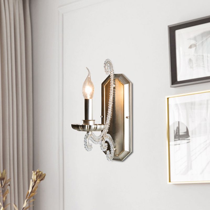 Silver 1/2 Bulbs Wall Lamp Countryside K9 Crystal Candelabra Wall Mount Light for Living Room