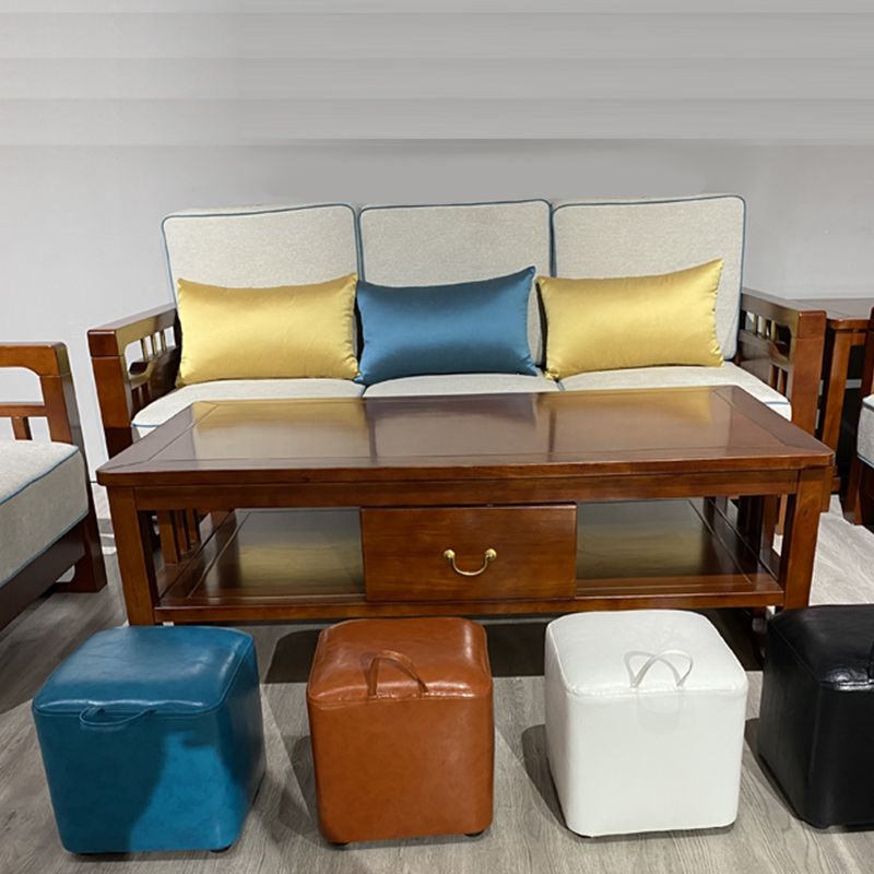 Square Pouf Portable Pure Color Faux Leather Stain Resistant Pouf Ottoman
