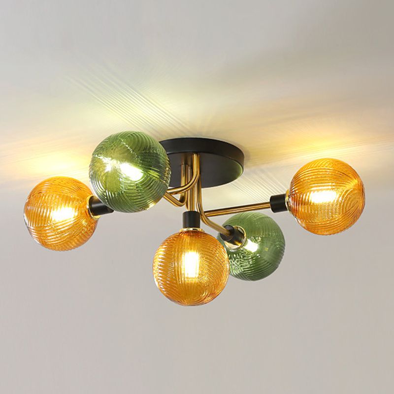 Luz de techo de bola de vidrio Luz de montaje de semi descarga posmoderna para sala de estar para sala de estar